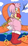 5:8 absurd_res accessory ambiguous_gender amy_rose anthro big_breasts big_butt bodily_fluids boots bracelet breasts breath butt butt_slap clothed clothing dress duo eulipotyphlan female footwear gloves gold_(metal) gold_bracelet gold_jewelry green_eyes hair_accessory hairband handwear hedge hedgehog hi_res jewelry mammal no_underwear panting pink_body plant ring_(sonic) sega shoes shrub sixpathoffriendship slap sonic_the_hedgehog_(series) spanked_butt spanking sweat tail