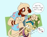 5:4 all_fours anal anal_penetration animal_genitalia anthro blush bodily_fluids bottomless bottomless_male clothed clothing cock_transformation collar collared_shirt dialogue duo english_text floral_print flustered generation_2_pokemon genital_fluids genitals hat headgear headwear jake_(blazingpelt) knot knotting looking_back male male/male merging nintendo open_mouth paint penetration penile penile_penetration penis penis_in_ass pokemon pokemon_(species) precum precum_from_mouth quilava shirt shrinking size_transformation smeargle speech_bubble surprise tail tail_grab text tjthedragoon topwear tracy_(linker) transformation