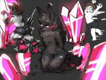 2024 4:3 anthro biped black_body black_fur black_hair black_nose black_sclera blush bodily_fluids bottomwear brown_hair butt changed_(video_game) claws clothed clothing colored crotch_tuft crying crystal crystal_wolf_(changed) ear_growth front_view fur fur_growth glowing glowing_eyes growth hair handpaw hi_res human human_to_anthro kneeling legs_together lin_(changed) looking_down_at_self male male_anthro male_human mammal motion_lines netchy_boo open_mouth paw_growth pawpads paws pink_pawpads rear_view shaded shorts side_view sitting sitting_on_ground snout solo species_transformation tail tail_growth tears topless torn_bottomwear torn_clothing torn_shorts transformation transformation_sequence tuft