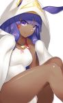  animal_ears breasts dabuki dark_skin facial_mark fate/grand_order fate_(series) highres jackal_ears looking_at_viewer medium_breasts necktie nitocris_(fate/grand_order) nitocris_(swimsuit_assassin)_(fate) one-piece_swimsuit purple_eyes purple_hair smile solo straight_hair swimsuit thick_thighs thighs white_background 