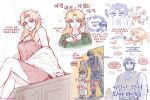  1boy 1girl blonde_hair blue_hair dio_brando genderswap genderswap_(mtf) highres jojo_no_kimyou_na_bouken jonathan_joestar korean_text lingerie long_hair looking_at_viewer multiple_views overdiorose phantom_blood smile underwear 