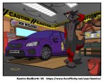 2019 4_toes 5_fingers anthro artist_name bicycle black_claws black_snout border bucket canid canine canis car cardboard caution_stripes chest_tuft claws coffee_cup container cup detailed_background detailed_car digital_drawing_(artwork) digital_media_(artwork) drain eyes_closed face_shield feet fingers fur garage grey_body grey_fur hair inside kemira lights male mammal mask multicolored_body multicolored_fur notes nude oil oil_change outlet pointy_ears post-it_note prick_ears purple_car red_body red_fur redpawwolf1 solo standing subaru subaru_impreza text tinted_windows toes tools tuft two_tone_body two_tone_fur two_tone_tail url vehicle welding_mask white_border wipe wiping_forehead wolf wrench