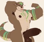 5_fingers anthro areola arm_markings armpit_hair balls bangs barazoku biceps big_balls big_muscles big_pecs big_penis biped blue_eyes bodily_fluids body_hair brown_areola brown_armpit_hair brown_body brown_ear brown_eyebrows brown_fur brown_glans brown_hair brown_nipples brown_nose brown_penis brown_pubes chest_markings claws closed_smile countershade_face countershade_fur countershade_legs countershade_tail countershade_torso countershading cum digital_media_(artwork) ear_piercing ear_ring english_text erection eyebrows finger_claws fingers fist flat_colors flexing flexing_bicep fur genital_fluids genitals glans gold_ear_ring green_highlights green_markings hair hand_behind_head heart_symbol hi_res highlights_(coloring) huge_muscles huge_penis humanoid_genitalia humanoid_hands humanoid_penis looking_at_viewer male male_anthro mammal markings monotone_background mouth_closed multicolored_body multicolored_fur muscular muscular_anthro muscular_male mustelid navel nipples nude nude_anthro nude_male otter pecs penis piercing pink_tongue portrait pubes ring_piercing simple_background smile smiling_at_viewer solo standing sweat tail tail_markings tan_body tan_countershading tan_fur text theor thick_penis three-quarter_portrait three-quarter_view tongue tongue_out triceps two_tone_body two_tone_fur vein veiny_penis