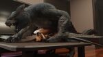 16:9 3d_(artwork) 4_toes 4k 5_fingers absurd_res anthro apartment beak bent_over_table black_beak black_body black_claws black_fur black_scales black_table black_tail canid canine capcom claws countershading digital_media_(artwork) dipstick_tail doggystyle door doorway duo electronics eyelashes feet female female_anthro female_on_feral feral fingers floor flying_wyvern fox from_behind_position fur furniture hi_res inner_ear_fluff inside larger_feral larger_male looking_at_another looking_at_partner male male_feral mammal markings monster_hunter nargacuga open_mouth penetration pupils purple_carpet raised_tail red_body red_fur red_tail scales scuted_arms scutes sex size_difference slit_pupils smaller_anthro smaller_female table table_sex tail tail_markings teeth television toes tuft white_body white_countershading white_fur white_inner_ear_fluff widescreen winged_arms wings wood wood_floor yellow_sclera