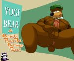 anthro anus armpit_hair balls bear biceps big_penis body_hair brown_bear butt butt_hair clothing collar english_text erection genitals hand_on_penis hanna-barbera hat headgear headwear looking_at_genitalia looking_at_penis male mammal moobs musclegut muscular muscular_anthro muscular_male necktie nipples penis pubes raven2dx slightly_chubby solo tail text title_card ursine yogi_bear yogi_bear_(character)