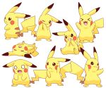  :&lt; :d arms_up blush_stickers brown_eyes closed_eyes closed_mouth creature crying expressions fighting_stance frown gen_1_pokemon grin hands_together highres lai_(pixiv1814979) looking_back lying no_humans on_back one_eye_closed open_mouth outstretched_arms pikachu pokemon pokemon_(creature) sad simple_background smile standing sweatdrop too_many too_many_pikachu white_background 
