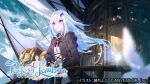  1girl ahoge aircraft airship artist_name bird black_bow black_bowtie blue_hair blue_sky bow bowtie breasts closed_mouth cloud coat colored_inner_hair commentary_request copyright_name copyright_notice cowboy_shot dirigible dress floating_hair fuzichoco gears grey_coat hair_ornament hand_on_railing industrial_pipe lize_helesta long_hair long_sidelocks long_sleeves looking_ahead multicolored_hair nijisanji official_alternate_costume official_art page_of_lambda purple_eyes railing second-party_source sidelocks sky small_breasts solo title two-tone_hair virtual_youtuber white_bird white_dress white_hair 