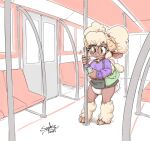 2025 2_horns anthro bell bell_collar blonde_hair blush bottomwear bovid breathing_noises brown_body brown_skin caprine cellphone clothed clothing cloven_hooves collar colored cowbell diaper diaper_peekage electronics eyewear feces female full-length_portrait fur glasses hair hi_res holding_cellphone holding_object holding_phone holding_smartphone hooves horn inside_train june_(lavenderlamb) looking_at_cellphone looking_at_object looking_at_phone mammal miniskirt phone pooping portrait public public_soiling purple_clothing purple_sweater purple_topwear purse sheared sheep signature skirt smartphone soiled_diaper soiling soiling_diaper solo sophiepoof space_buns standing sweater tan_body tan_fur tan_wool topwear unclean_diaper used_diaper wearing_diaper wool_(fur) yellow_eyes