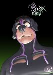 absurd_res anthro big_ears canid canine canis creepy_smile curly_hair dillcresta domestic_dog genderqueer_pride_colors hair hi_res icon lgbt_pride lgbt_pride_month male male/male mammal mastiff molosser nipple_piercing nipples piercing pride_colors rottweiler smile solo spikes stare