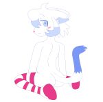 alpha_channel ambiguous_gender anthro blue_eyes blue_hair blue_tail blush butt clothing domestic_cat felid feline felis fur hair hi_res legwear mammal pattern_clothing pattern_legwear pink_clothing pink_legwear pink_thigh_highs routine_(yonkagor) solo tail thigh_highs unknown_artist white_body white_hair white_tail