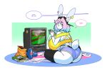 2022 :&lt; anthro backwards_baseball_cap backwards_hat baseball_cap beverage_can big_breasts big_butt black_baseball_cap black_clothing black_legwear black_thigh_highs blue_eyes blue_hair bob-omb_battlefield boosterpang bottomwear box breasts busty_boy_(lore) butt candy chip_bag closed_frown clothed clothed_female clothing container controller crt dessert dialogue digital_drawing_(artwork) digital_media_(artwork) english_description english_text eye_through_hair eyebrow_through_hair eyebrows eyelashes eyelashes_through_hair female food frown fruit_by_the_foot fur furgonomic_baseball_cap furgonomic_hat furgonomic_headwear furgonomics game_controller gaming hair hat headgear headwear holding_controller holding_game_controller holding_object hotpants huge_breasts inner_ear_fluff koopa koopa_the_quick koopa_troopa lagomorph legwear leporid long_ears looking_back male_(lore) mallkin mammal mario mario_bros mouth_closed multicolored_eyes multicolored_hair nintendo nintendo_64_controller offscreen_character pb_(theycallhimcake) pepsi pink_eyes pink_hair playing_video_game purple_bottomwear purple_clothing purple_hotpants purple_shorts rabbit rear_view rug scalie scut_tail short_tail shorts sitting solo speech_bubble sticker super_mario_64 tail text thigh_highs topwear translucent translucent_hair tuft two_tone_eyes two_tone_hair white_body white_fur yellow_clothing yellow_topwear