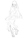  1girl bang_dream! bang_dream!_it&#039;s_mygo!!!!! blush chihaya_anon closed_eyes dress full_body greyscale highres kanade_(kanade_3344) layered_sleeves long_hair long_sleeves monochrome open_mouth short_over_long_sleeves short_sleeves simple_background sketch skirt_hold solo unfinished white_background 