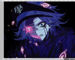  1boy aotsuki_eito art_program_in_frame black_background black_blood blood blood_from_eyes clenched_teeth doppelganger eyeshadow glasses glowing glowing_eye glowing_mouth headgear heterochromia highres looking_at_viewer makeup male_focus mint1618680 pink_eyes portrait purple_eyes red_eyeshadow short_hair simple_background solo spoilers teeth the_hundred_line_-last_defense_academy- zen&#039;ta 