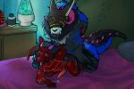 3:2 3_eyes agavegator anal anal_penetration anthro arms_tied bdsm bedroom bedroom_eyes bedroom_sex belt belt_around_muzzle belt_buckle big_tail black_body black_hair blindfold blue_body blue_fur bodily_fluids bondage bound bovid_horn breath buckle butt canid canine canis caprine_horn celum_(character) couple_sex domestic_dog dragon dresser dripping drooling drooling_on_partner drooling_onto_other duo falconry_hood fur furniture genital_fluids genitals goat_horn hair hidden_eyes hood horn kneeling kneeling_on_bed kneeling_sex lamp larger_male lava_lamp leaking_precum lizard lube lube_bottle male male/male mammal multi_eye muscular muscular_anthro muscular_male mythological_creature mythological_scalie mythology narrowed_eyes panting penetrable_sex_toy penetration penis pillow pink_horn pink_spikes precum precum_drip precum_on_bed precum_on_ground presenting presenting_hindquarters psyker_(character) purple_eyes red_body red_scales reptile restraints rope rope_bondage saliva scales scalie seductive sensory_deprivation sensory_deprivation_hood sex sex_toy size_difference skulldog_(species) smaller_male tail tapering_penis teeth tongue tongue_out white_sclera wolf