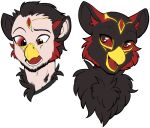 alpha_channel anthro black_body black_fur digital_media_(artwork) fur hi_res hybrid male markings owlem portrait red_eyes red_markings solo tf-sential transformation transformation_sequence tundra_windsor yellow_markings