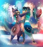 animal_genitalia animal_penis anthro balls bodily_fluids butt canid canine canine_genitalia canine_penis canis cheek_tuft digital_media_(artwork) domestic_dog duo facial_tuft fish flag fluffy fluffy_tail fully_sheathed fur genital_fluids genitals hair hi_res lephkas lgbt_pride machine male male/male mammal marine penis pride_color_accessory pride_color_flag pride_colors protogen scabbard shark sheath sheath_play simple_background smile tail tongue tuft