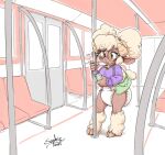 2025 2_horns anthro bell bell_collar blonde_hair blush bovid breath breathing_noises brown_body brown_skin caprine cellphone clothed clothing cloven_hooves collar colored cowbell diaper electronics eyewear feces female full-length_portrait fur glasses hair hi_res holding_cellphone holding_object holding_phone holding_smartphone hooves horn inside_train june_(lavenderlamb) looking_at_cellphone looking_at_object looking_at_phone mammal pantsless phone pooping portrait public public_soiling purple_clothing purple_sweater purple_topwear purse sheared sheep signature smartphone soiled_diaper soiling soiling_diaper solo sophiepoof space_buns standing sweater tan_body tan_fur tan_wool topwear unclean_diaper used_diaper wearing_diaper wool_(fur) yellow_eyes