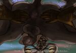 anthro anus balls bovid butt caprine clothing crouching demon dialogue drstrangeluvve duo elden_ring elden_ring_nightreign english_text fromsoftware genitals gloves goat handwear hi_res horn human libra_creature_of_night looking_at_viewer looking_down looking_down_at_viewer male male/male mammal multi_eye penis sky spread_anus spreading text wylder_(nightreign)