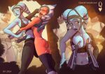  2girls aayla_secura ahsoka_tano alien artist_name ass black_pants black_sports_bra black_thighhighs blue_eyes clone_trooper colored_skin cum cum_in_ass multiple_girls orange_skin pants queen_complex sports_bra star_wars thighhighs togruta twi&#039;lek web_address 