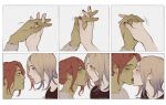  2girls ahageao49 artist_name batman_(series) black_nails blonde_hair blue_eyes blue_hair closed_eyes colored_skin commentary dc_comics english_commentary french_kiss gradient_hair green_skin harley_quinn harley_quinn_(cartoon) highres holding_hands interlocked_fingers kiss looking_at_another multicolored_hair multiple_girls open_mouth parted_lips poison_ivy red_hair tongue tongue_out yuri 