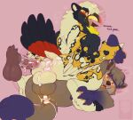 after_anal anthro anus avian backsack balls balls_touching beak bodily_fluids brown_body brown_fur bubble canid canine canis cum cum_bubble cum_drip cum_in_ass cum_inside cum_on_penis disembodied_penis dripping fur genital_fluids genitals group gryphon hi_res humanoid_genitalia humanoid_penis looking_at_viewer looking_back male male/male mammal mythological_avian mythological_creature mythology open_mouth penis pink_background purple_body purple_fur simple_background sinisterheaven sitting_on_another thick_thighs tongue tongue_out touching_face trio wolf yellow_body yellow_fur
