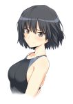  amagami black_eyes black_hair blush breasts closed_mouth commentary_request competition_swimsuit from_side harukon_(halcon) highres looking_at_viewer medium_breasts nanasaki_ai one-piece_swimsuit short_hair simple_background skindentation smile solo swimsuit upper_body white_background 