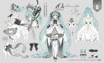  1girl aqua_eyes aqua_hair backless_dress backless_outfit black_bow bow closed_eyes commentary_request detached_sleeves dress flower full_body gold_flower grey_background hair_flower hair_ornament hatsune_miku long_hair looking_at_viewer miku_symphony_(vocaloid) multiple_views number_tattoo official_art piano_print reference_sheet rella shoes simple_background smile tattoo thighhighs twintails very_long_hair vocaloid white_dress white_shoes white_thighhighs 