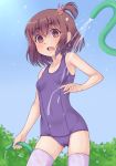  1girl amashoku_jirou brown_hair female hose swimsuit wet 