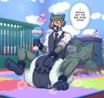 2025 ageplay anthro beastars big_diaper booties canid canine canis changing_table clean_diaper clothing crib diaper diaper_puff enjoying hand_on_diaper hand_on_own_diaper handwear heart_symbol hi_res legoshi_(beastars) male mammal mittens necktie nursery object_in_mouth onesie pacifier pacifier_in_mouth playmat poofbuttrocky rattle roleplay sitting smile solo spread_legs spreading tail tail_motion tailwag talking_to_self thought_bubble touching_diaper wolf