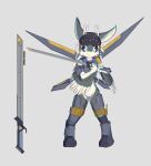 2022 3_fingers 4_ears :&lt; ambiguous_anthro ambiguous_gender anthro armor arms_bent armwear artist_name avali avian biped blue_eyes blue_markings breastplate clothed clothed_ambiguous clothed_anthro clothing digital_drawing_(artwork) digital_media_(artwork) facial_tuft feather_markings feathers featureless_crotch fingers front_view full-length_portrait furgonomic_headwear furgonomics futuristic_armor glistening glistening_eyes grey_body grey_feathers grey_sclera grey_wings haimood headgear helmet hi_res holding_melee_weapon holding_object holding_sword holding_weapon legwear looking_at_object markings mechanical_wings melee_weapon mouth_closed multi_ear multicolored_body multicolored_feathers multicolored_wings noseless portrait pupils shaded solo standing sword text tuft weapon white_body white_feathers winged_arms wings