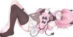 1girl @_@ bitseon blue_eyes commission demon_horns demon_tail highres horns leotard looking_at_viewer original pink_hair pleated_skirt simple_background single_thighhigh skirt solo tail thighhighs white_background white_skirt 
