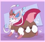 absurd_res ambiguous_gender blue_eyes blush blush_lines border bow_(anatomy) bubblepuppers button_(fastener) cape clean_diaper clothed clothing crown cute_fangs diaper diaper_under_clothing diaper_under_onesie eevee_costume eeveelution fangs feral fur generation_6_pokemon gloves_(marking) head_tuft headgear hi_res looking_at_viewer looking_back looking_back_at_viewer male_(lore) markings moon_(mrmoonmoo) nintendo onesie pattern_diaper pawpads pink_body pink_fur pink_pawpads pink_tail pokemon pokemon_(species) purple_background purple_border simple_background solo sylveon tail teeth tongue tongue_out tuft wearing_diaper white_body white_fur