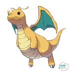  animal_focus antennae bishamon_(usagi_ba) claws closed_mouth colored_skin dragon dragon_horns dragon_wings dragonite flying highres horns no_humans pokemon pokemon_(creature) pokemon_focus simple_background single_horn smile white_background wings yellow_skin 