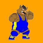  anthro boar boots clothing footwear male mammal nipples porcine shiba-kenta simple_background takeshi_inoyama wrestling_singlet 