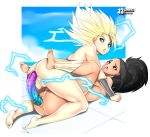  anal black_hair blonde_hair caulifla double_dildo dragon_ball dragon_ball_super kale_(dragon_ball) open_mouth pussy saliva 