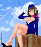  air_stewardess breasts dangling_shoe exposed_breasts legs suzumiya_haruhi suzumiya_haruhi_no_yuuutsu wink winking 