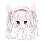  :i animal animal_ears azur_lane bad_id bad_pixiv_id bangs biting blush bunny bunny_ears chibi closed_mouth commentary_request cottontailtokki ear_biting full_body hair_between_eyes hair_ornament hairband jacket jitome laffey_(azur_lane) long_hair long_sleeves pink_hair pink_jacket red_eyes red_hairband sidelocks simple_background sitting solo thighhighs twintails very_long_hair white_background white_legwear 