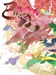  arbok chinese_zodiac dunsparce dynamax fangs forked_tongue gigantamax gigantamax_sandaconda highres no_humans open_mouth pink_clouds pink_eyes pokemon pokemon_(creature) red_eyes samugohan3658 sand sandaconda scales serperior seviper snake snivy steelix tongue tongue_out year_of_the_snake 