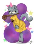  anthro bell cat clothing cute_fangs digitigrade dragon_quest feline female fur grey_fur jewelry looking_at_viewer mammal manakono necklace robe solo staff video_games 