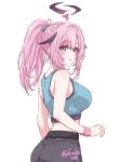  absurdres breasts character_request copyright_request from_behind fuusuke_(fusuke208) highres large_breasts pink_hair ponytail sports_bra tagme 