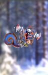 2022 4_fingers anthro axe black_nose blood blood_on_weapon blue_markings blurred_background bodily_fluids bodypaint bottomwear brown_clothing brown_footwear brown_hair brown_shoes brown_tail bulging_eyes chest_tuft clothed clothed_anthro clothed_male clothing colored derp_eyes digital_drawing_(artwork) digital_media_(artwork) dual_wielding evergreen_tree fabio_pochet face_paint fingers fluffy fluffy_tail footwear forest fur hair holding_axe holding_object holding_weapon light lighting long_tail male male_anthro mammal markings midair multicolored_body multicolored_fur multicolored_tail open_mouth outside pants pine_tree pink_tongue plant rodent saliva saliva_string sciurid shaded sharp_teeth shoes snow solo tail teeth tongue topless topless_anthro topless_male tree tree_squirrel tuft veiny_eye viking weapon winter yellow_bottomwear yellow_clothing yellow_pants