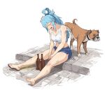  animal_penis aqua_(konosuba) artist_name bare_legs bare_shoulders barefoot blue_hair blue_shorts bottle breasts collarbone commentary dog dog_penis drunk feet golden_shower high_ponytail jk_arts kono_subarashii_sekai_ni_shukufuku_wo! large_breasts legs long_hair midriff mixed-language_commentary peeing penis ponytail saliva sandals short_shorts shorts sidelocks sidewalk signature sitting sleeping soles tank_top thick_thighs thighs toenails toes twitter_username watermark 