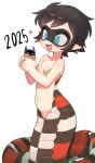  1boy 1girl 2025 absurdres batman batman_(series) batrobin_k black_hair blue_eyes breasts chinese_zodiac dc_comics domino_mask fangs genderswap genderswap_(mtf) highres lamia mask monster_girl navel pointy_ears robin_(batrobin_k) robin_(dc) short_hair simple_background small_breasts snake_girl white_background year_of_the_snake 