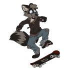  anthro barefoot clothing hoodie jeans mammal pants procyonid raccoon skateboard solo tinydeerguy 