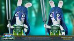 2023 3d_(artwork) absurd_res allegra_(mario_plus_rabbids) anthro armband artist_name autodesk_maya_(artwork) bangs blue_eyes blue_hair bodypaint bracelet buckteeth closed_smile clothing colored copyright_symbol digital_media_(artwork) dress english_description english_text face_paint female female_anthro flat_chested frown fur green_armband green_bracelet green_clothing green_dress hair hand_on_hip hand_on_own_hip hand_pawpads hi_res holding_object holding_tuning_fork jewelry lagomorph leaf_dress light lighting long_ears mammal mario_plus_rabbids_sparks_of_hope marmoset_toolbag_(artwork) michele_garzia mitten_hands mouth_closed necklace nintendo noseless official_art open_frown open_mouth pawpads rabbid raving_rabbids rayman_(series) shaded smile smiling_at_viewer solo substance_painter_(artwork) symbol tan_inner_ear tan_pawpads teeth text text_box title tuning_fork ubisoft white_body white_fur year