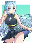  1girl absurdres aqua_hair black_panties highres long_hair monster_strike multicolored_hair neo_(monster_strike) panties power_symbol-shaped_pupils simple_background symbol-shaped_pupils underwear 