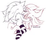  butt chest_tuft claws clothing duo ear_tuft fangs fluffy growling hair invalid_tag legwear licking long_hair male male/male open_mouth shadisfaction: shadow_the_hedgehog short_tail sonic_(series) sonic_the_hedgehog stockings teeth tongue tongue_out tuft 