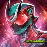  1boy antennae armor ashmish belt bodysuit bug compound_eyes glowing glowing_eyes helmet horns kamen_rider kamen_rider_zeztz kamen_rider_zeztz_(series) looking_at_viewer male_focus red_eyes rider_belt solo standing tokusatsu upper_body 