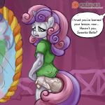  absurd_res anthro bottomless clothed clothing crying cub dialogue diaper diaper_fetish feces female friendship_is_magic hi_res humiliation invalid_tag messy_diaper mirror my_little_pony offscreen_character punishment sad scat smudge_proof sweetie_belle_(mlp) tears urine wet_diaper young 