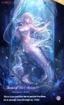  1girl air_bubble artist_request bare_shoulders bead_necklace beads bikini blue_eyes bubble chain character_name copyright_name dark english_text expressionless fins fish_tail floating_hair flower full_body hair_between_eyes head_fins highres indoors jewelry light_particles logo long_hair looking_ahead medium_skirt mermaid monster_girl navel necklace nikki_(series) nixie_(shining_nikki) official_art parted_lips purple_flower second-party_source see-through_clothes see-through_skirt shell shell_bikini shining_nikki showgirl_skirt skirt solo sound_of_tide&#039;s_reverie_(shining_nikki) stomach submerged swimsuit tail trapped tube very_long_hair wavy_hair white_bikini white_hair white_skirt white_tail 